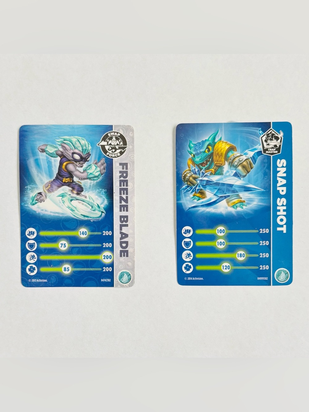Skylanders character cards lot - Freeze Blade and Snap Shot Authentic
